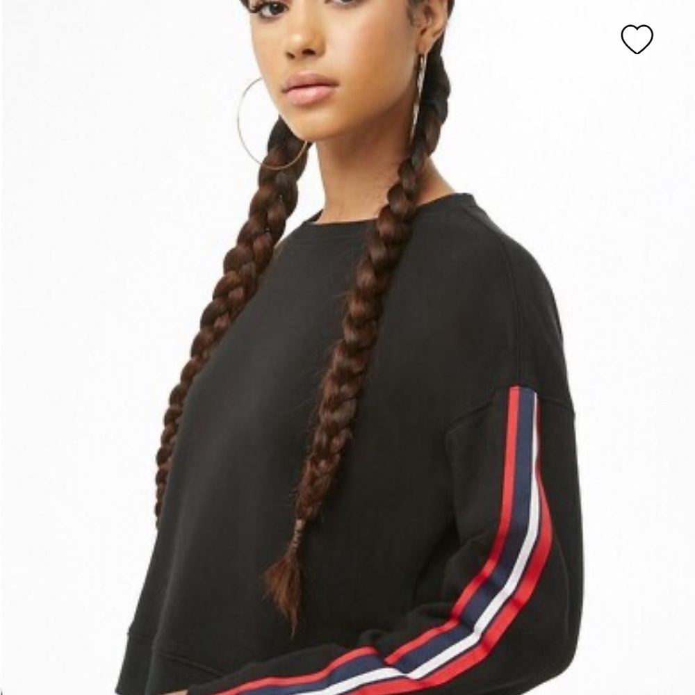 Women’s Forever 21 Black Cropped Sweatshirt with Red Stripes on Sleeves